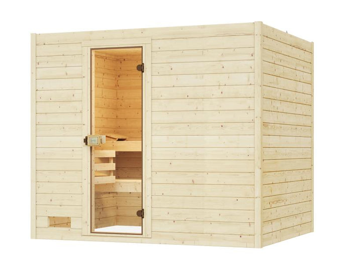 Weka Massivholzsauna Valida 4 GT, inkl. 7,5 kW Ofen digitale Steuerng (OS), Ganzglastür