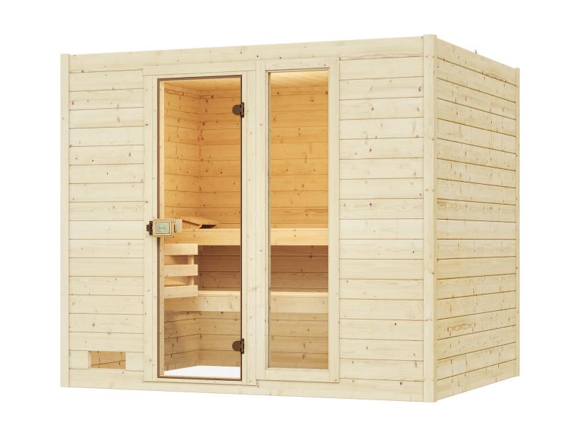 Weka Massivholzsauna Valida 4 GTF, inkl. 7,5 kW Ofen digitale Steuerng (OS), Ganzglastür und Fenster