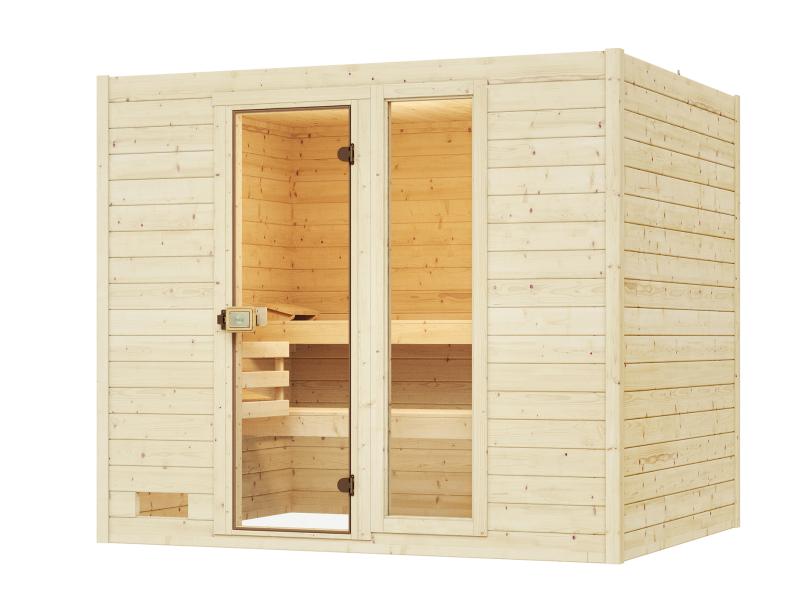 Weka Massivholzsauna Valida 4 GTF, inkl. 7,5 kW Bioofen digitale Steuerng (BioS), Ganzglastür und Fe