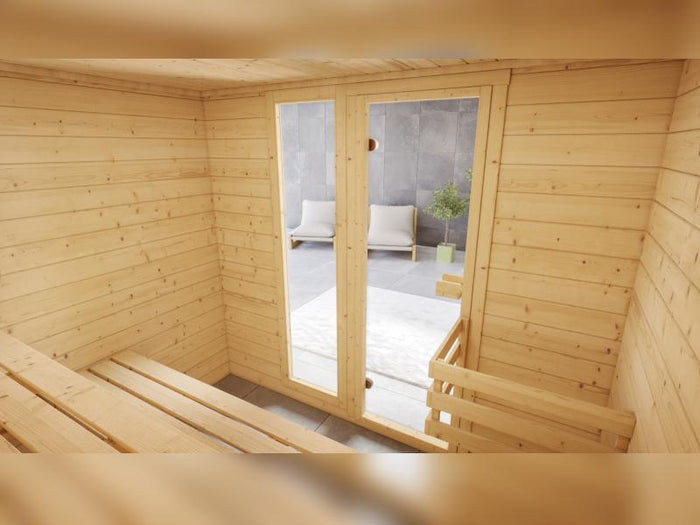 Weka Massivholzsauna Valida 4 GTF, inkl. 9 kW Bioofen digitale Steuerng (BioS), Ganzglastür und Fens