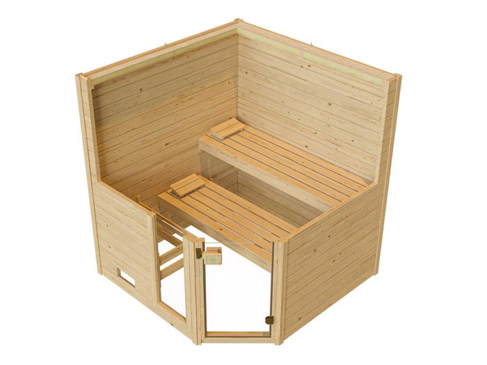 Weka Massivholzsauna Valida Eck 2 GT, inkl. 7,5 kW Ofen mit digitaler Steuerung (OS), Ganzglastür