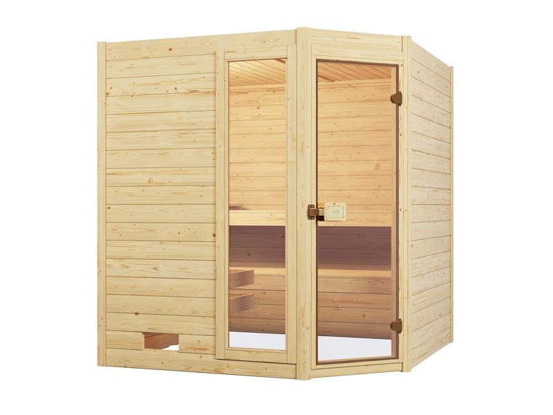 Weka Massivholzsauna Valida Eck 2 GTF, inkl. 7,5 kW Bioofen mit digitaler Steuerung (BioS), Ganzglas