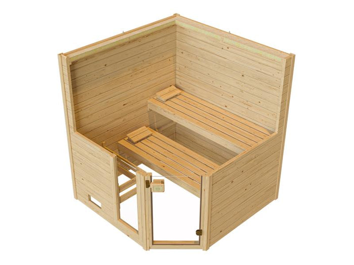 Weka Massivholzsauna Valida Eck 2 GTF, inkl. 7,5 kW Bioofen mit digitaler Steuerung (BioS), Ganzglas