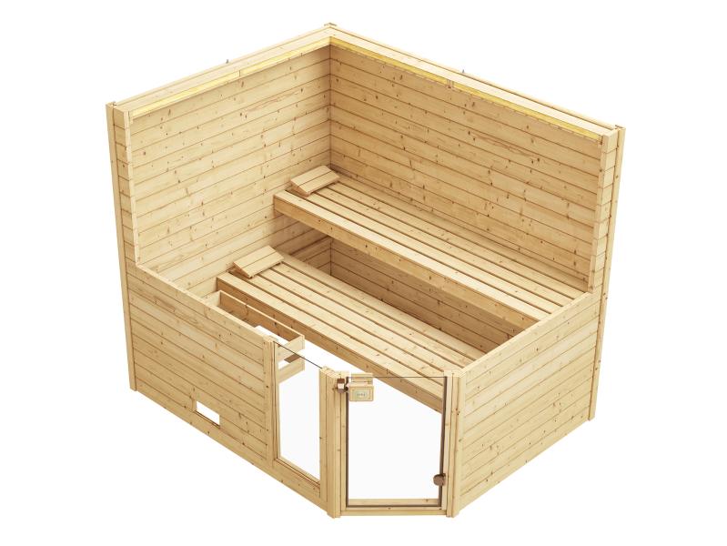 Weka Massivholzsauna Valida Eck 3 GTF, inkl. 9 kW Ofen mit digitaler Steuerung (OS), Ganzglastür und