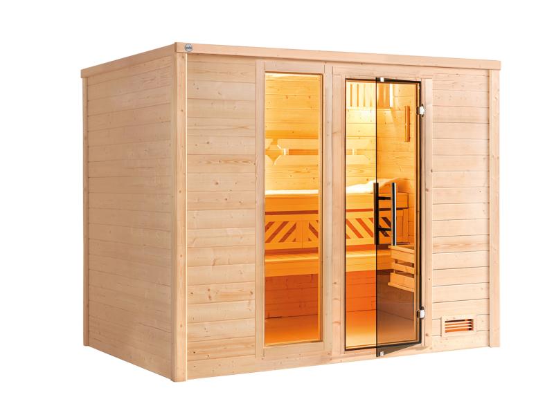 Weka Premium-Massivholzsauna 45 mm Bergen 3 GTF, natur