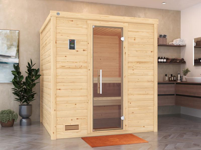 Weka Premium Sauna Bergen 2, inkl. Sparset mit 7,5 kW OS inkl. Steuerung, Ganzglastür