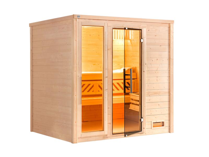 Weka Sauna Bergen Gr. 2 GTF, inkl. 5,4 kW Ofen Kompakt integr. Steuerung, inkl. bodentiefes Fenster