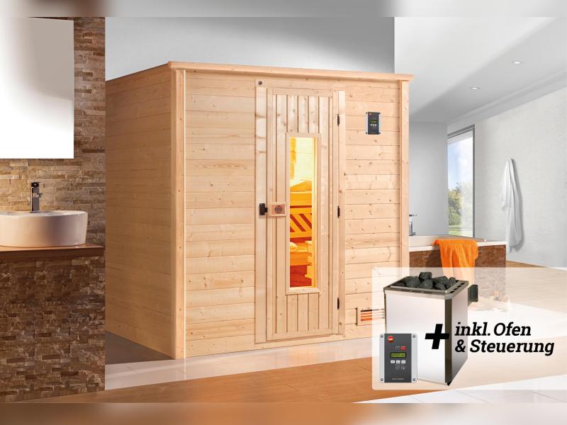 Weka Sauna Bergen Gr. 2 HT, inkl. 5,4 kW Ofen Kompakt integr. Steuerung