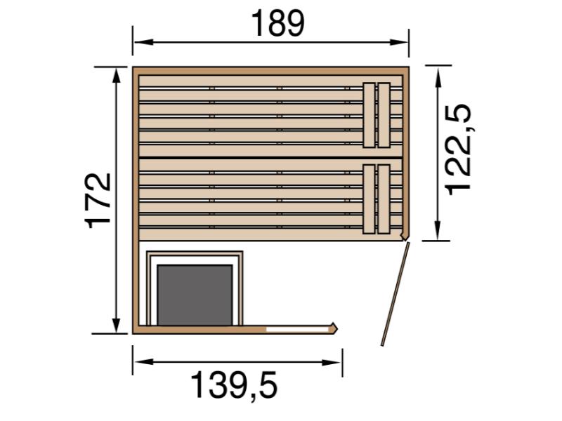 Weka Sauna VALIDA Gr. 2 im Set 7,5 kW OS, Glastür und Fenster
