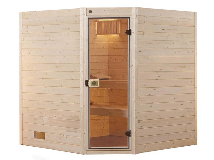 Weka Sauna Valida Gr.3 Eck im Set mit 9 kW K Ofen intgr. Steuerung / Glastür