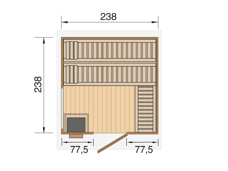 Weka Saunahaus 45 mm KUOPIO mit Fenster und 9 kW BioS-Ofenset, natur