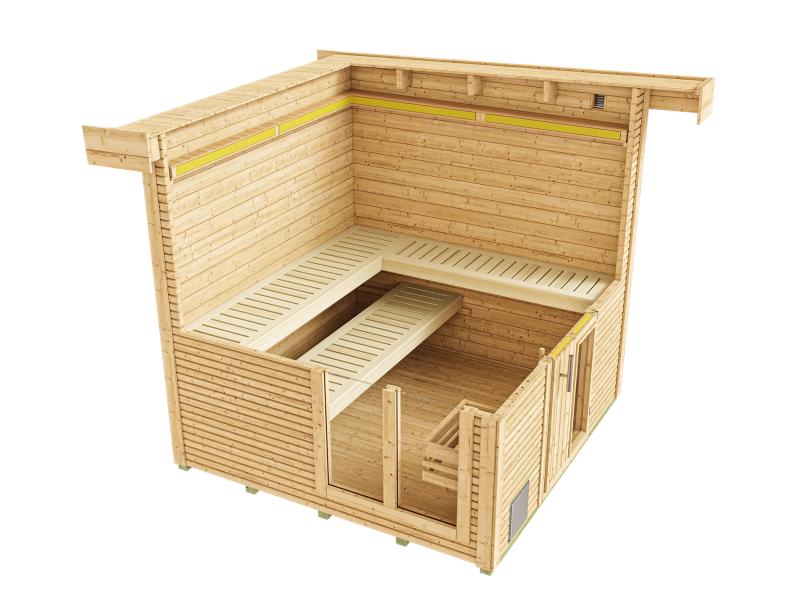 Weka Saunahaus 45 mm KUOPIO mit Fenster und 9 kW BioS-Ofenset, natur