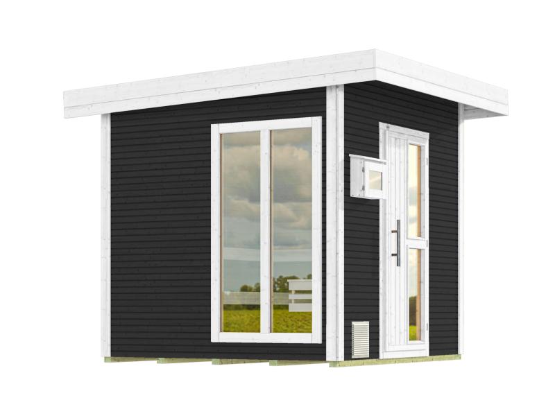 Weka Saunahaus 45 mm Kuopio mit Fenster und 9 kW OS-Ofenset, anthrazit