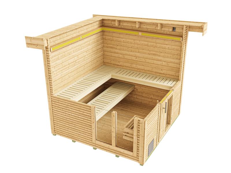 Weka Saunahaus 45 mm Kuopio mit Fenster und 9 kW OS-Ofenset, anthrazit