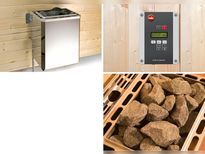 Weka Saunahaus 45 mm Kuopio mit Fenster und 9 kW BioS-Ofenset, anthrazit