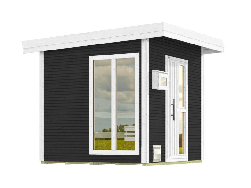 Weka Saunahaus 45 mm Kuopio mit Fenster und 9 kW BioS-Ofenset, anthrazit