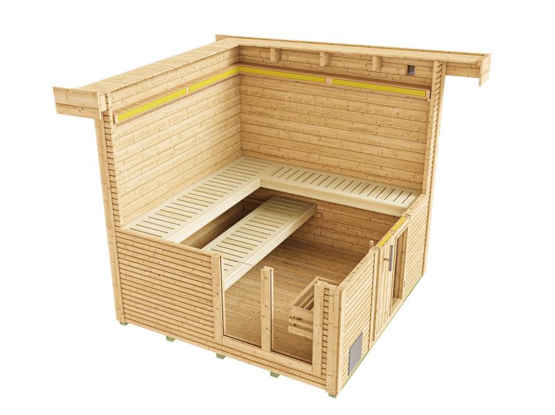 Weka Saunahaus 45 mm Kuopio mit Fenster und 9 kW BioS-Ofenset, anthrazit