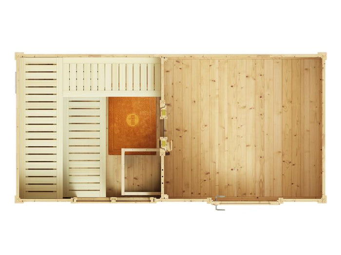 Weka Saunahaus Farsund, inkl. 9 kW Ofen digitale Steuerung (OS), mit Vorraum und Fenster