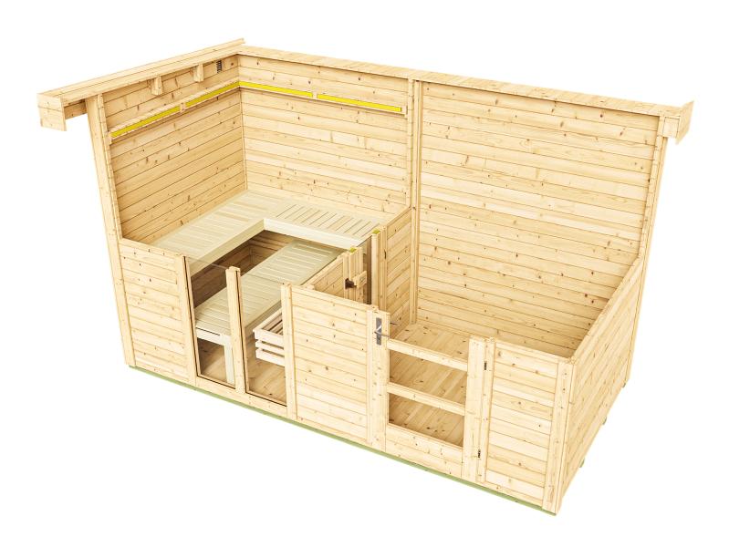 Weka Saunahaus Farsund, inkl. 9 kW Ofen digitale Steuerung (OS), mit Vorraum und Fenster