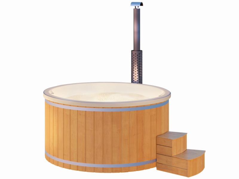 Wolff Finnhaus Badebottich Typ 1, cremeweißer Einsatz, Anstrich Pinie, integrierter Edelstahlofen