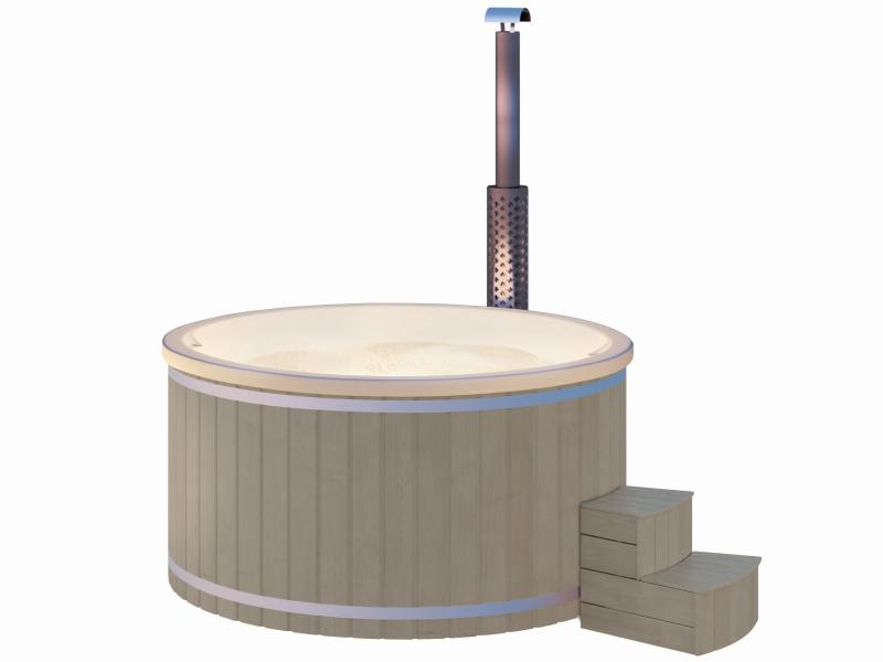 Wolff Finnhaus Badebottich Typ 1, cremeweißer Einsatz, Anstrich Silbergrau, integrierter Edelstahlof