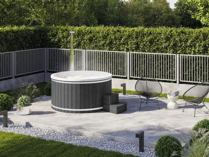 Wolff Finnhaus Badebottich Typ 1, cremeweißer Einsatz, Anstrich Anthrazit, integrierter Edelstahlofe