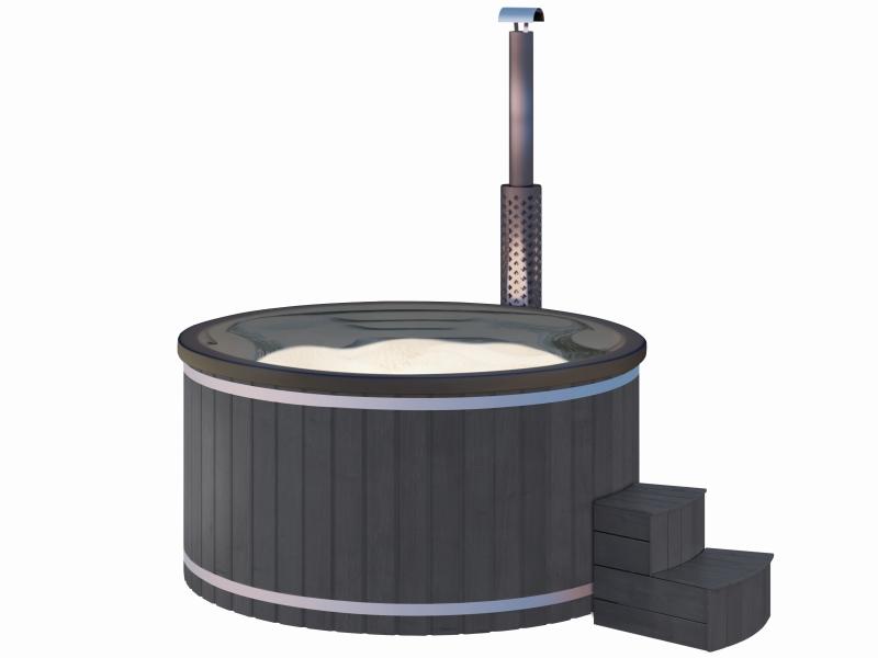 Wolff Finnhaus Badebottich Typ 1, grauer Einsatz, Anstrich Anthrazit, integrierter Edelstahlofen