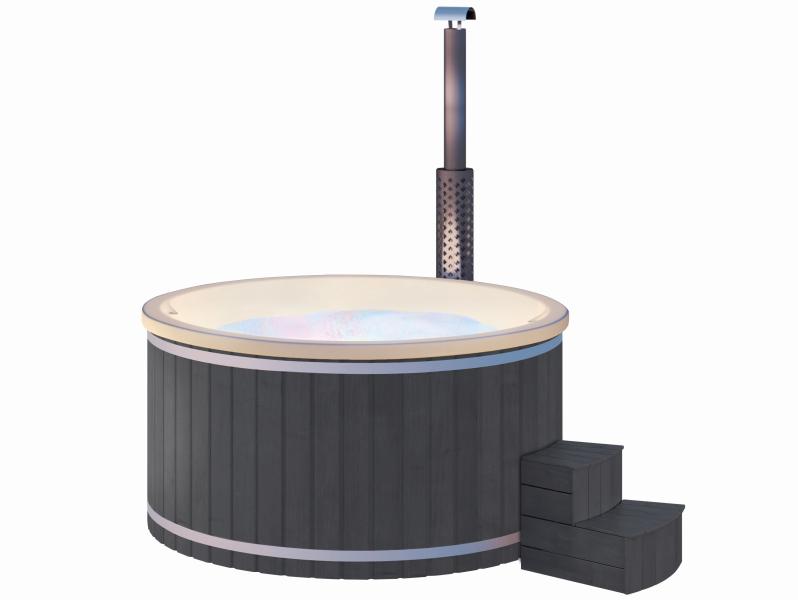 Wolff Finnhaus Badebottich Typ 2, cremeweißer Einsatz, Anstrich Anthrazit, integrierter Edelstahlofe