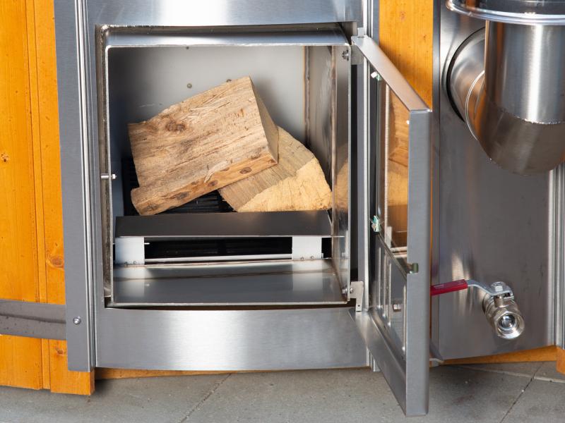 Wolff Finnhaus Badebottich Typ 2, grauer Einsatz, Anstrich Pinie, integrierter Edelstahlofen, inkl.