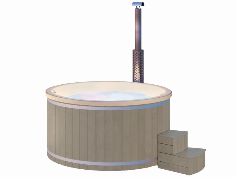 Wolff Finnhaus Badebottich Typ 3, cremeweißer Einsatz, Anstrich Anthrazit, integrierter Edelstahlofe