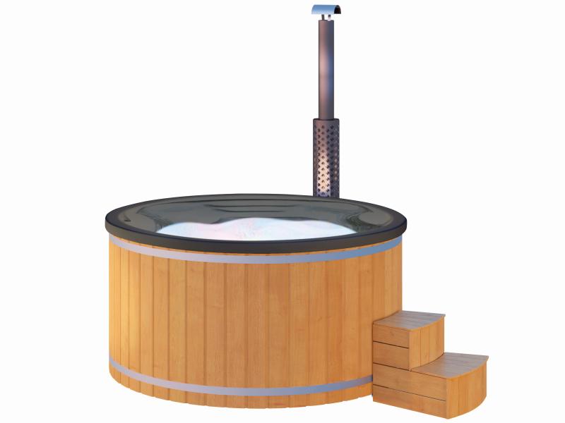 Wolff Finnhaus Badebottich Typ 3, grauer Einsatz, Anstrich Pinie, integrierter Edelstahlofen, inkl.