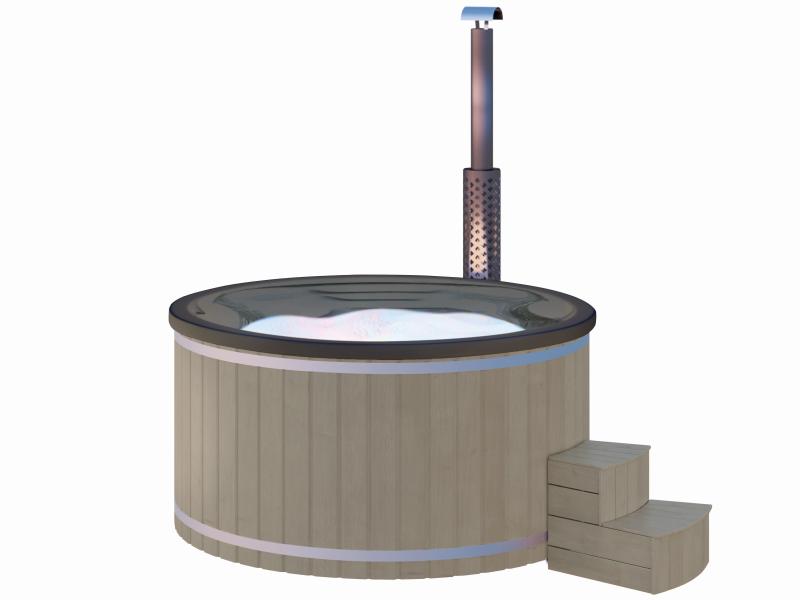 Wolff Finnhaus Badebottich Typ 3, grauer Einsatz, Anstrich Silbergrau, integrierter Edelstahlofen, i