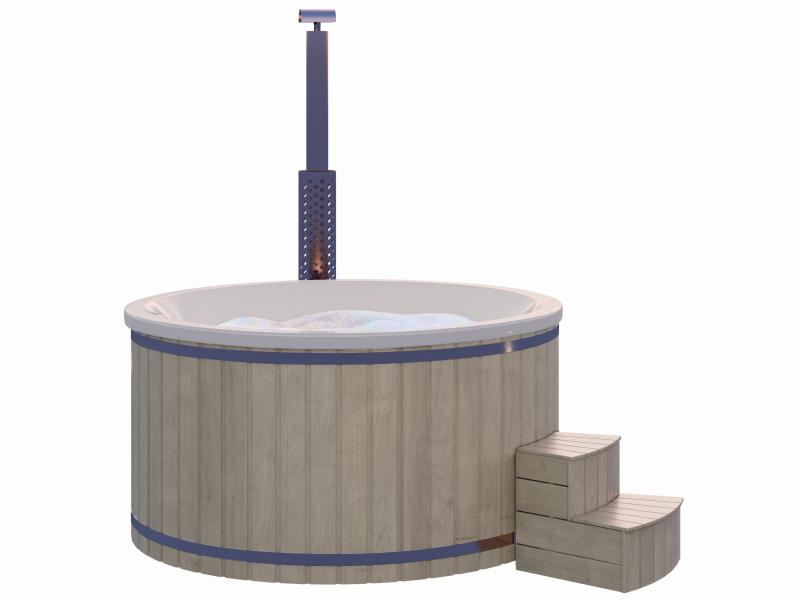 Wolff Finnhaus Badebottich Typ 4, cremeweißer Einsatz, Anstrich Silbergrau, integrierter Edelstahlof