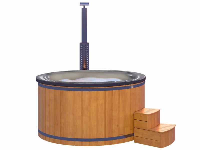 Wolff Finnhaus Badebottich Typ 4, grauer Einsatz, Anstrich Pinie, integrierter Edelstahlofen, inkl.