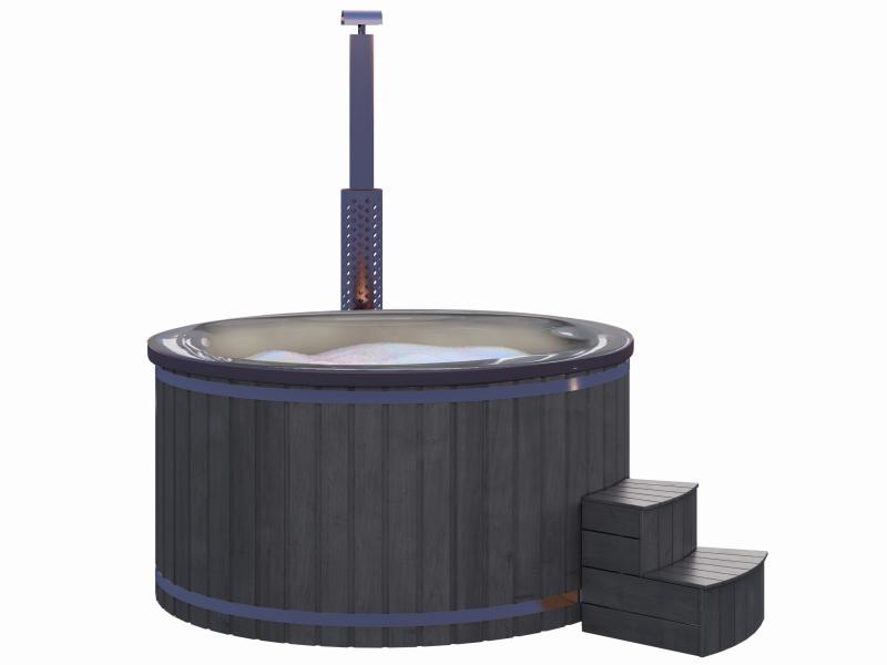 Wolff Finnhaus Badebottich Typ 4, grauer Einsatz, Anstrich Anthrazit, integrierter Edelstahlofen, in