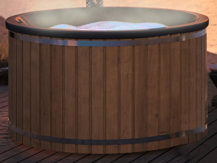 Wolff Finnhaus Badebottich Typ 5, schwarzer Einsatz, Thermoholz, integr. Edelstahlofen, inkl. Wasser