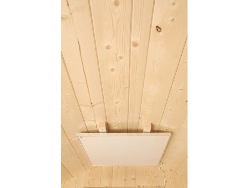 Wolff Finnhaus Campingfass 330, 2-Raum montiert mit schwarzen Dachschindeln