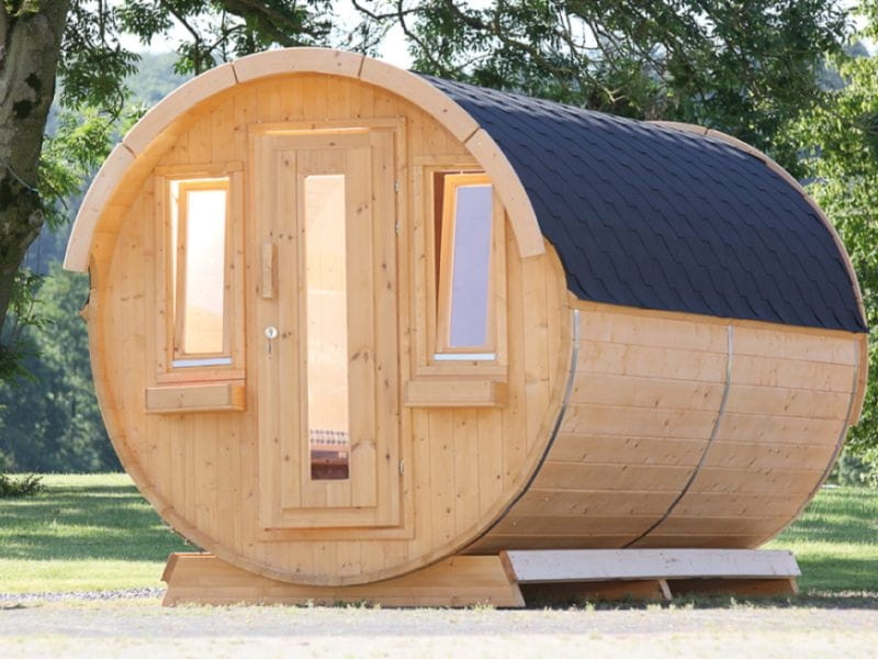 Wolff Finnhaus Campingfass 446/2-Raum Bausatz mit schwarzen Dachschindeln