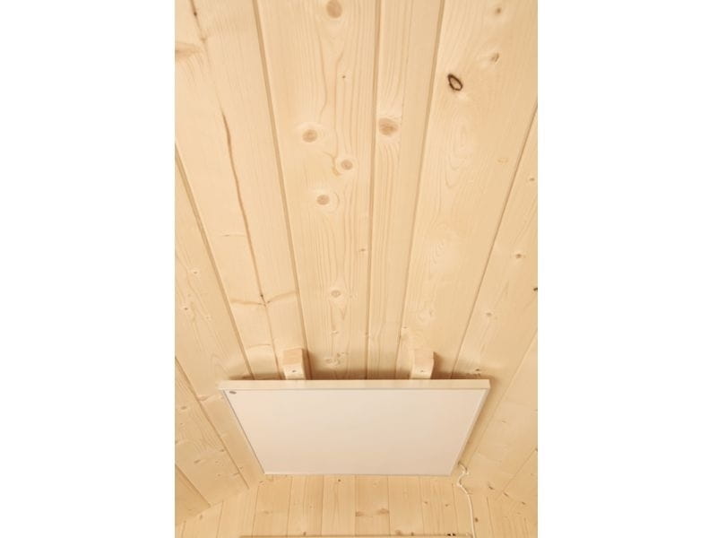 Wolff Finnhaus Campingfass 480, 2-Raum montiert mit schwarzen Dachschindeln