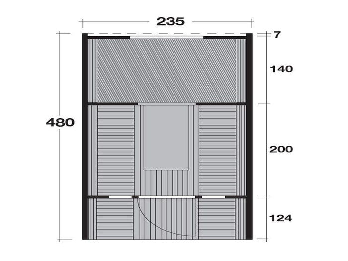 Wolff Finnhaus Campingfass 480, 2-Raum montiert mit schwarzen Dachschindeln