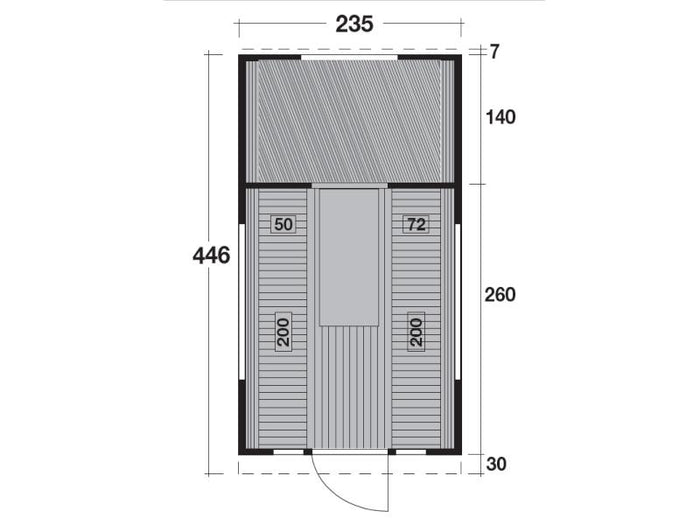 Wolff Finnhaus Campingfass Sylt 446-2, 2-Raum montiert mit schwarzen Dachschindeln.
