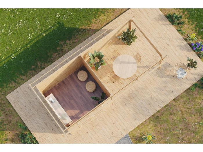 Wolff Finnhaus Gartenhaus Ole 6028, 28 mm, mit Anbau und Rückwand, hellgrau