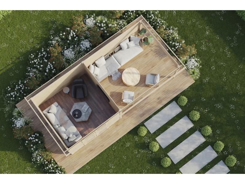 Wolff Finnhaus Gartenhaus Ole 7133, 28 mm, mit Anbau und Rückwand, anthrazit mit Fußboden