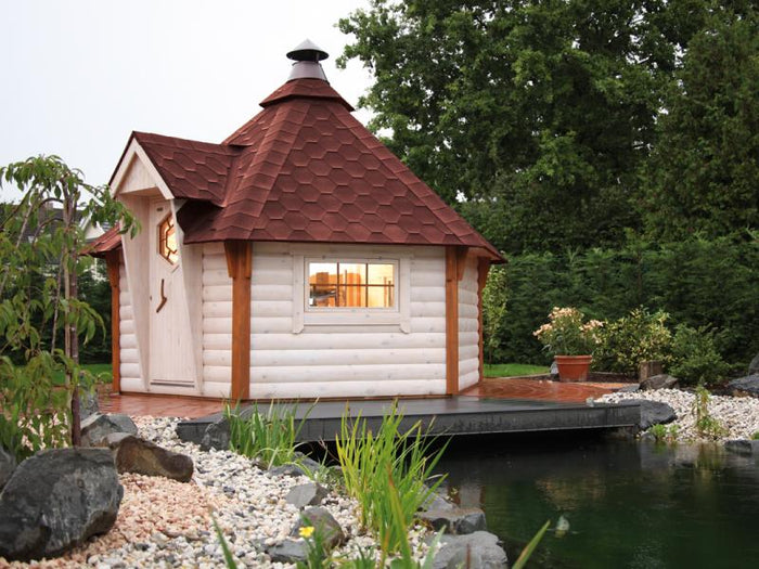 Wolff Finnhaus Grillkota 9 de luxe inkl. roten Dachschindeln