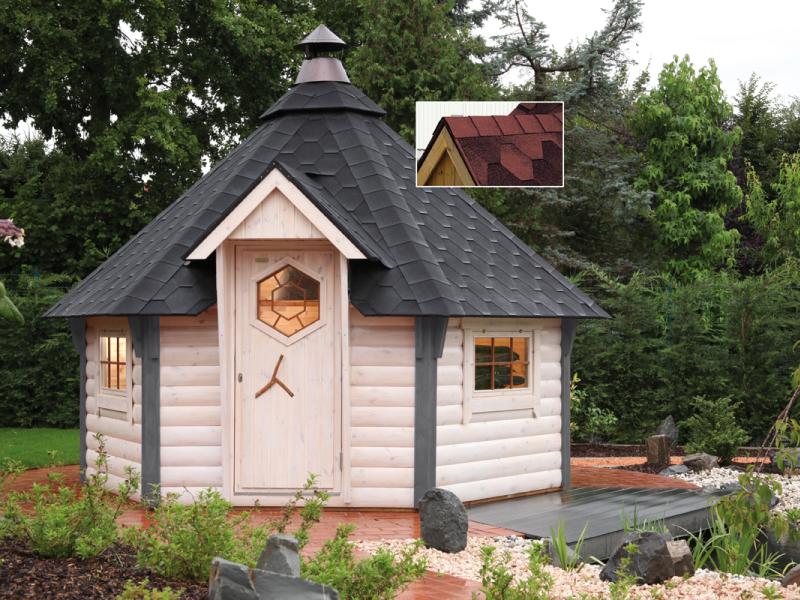 Wolff Finnhaus Grillkota 9 de luxe inkl. roten Dachschindeln