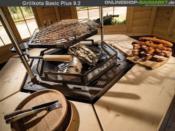 Wolff Finnhaus Grillkota 9 de luxe mit Anbau inkl. rot-schwarzen Dachschindeln