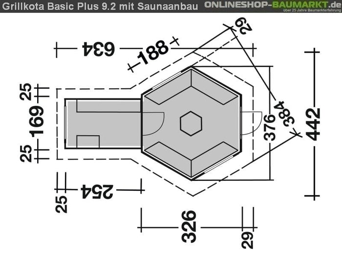 Wolff Finnhaus Grillkota 9 de Luxe mit Saunaanbau und schwarzen Schindeln