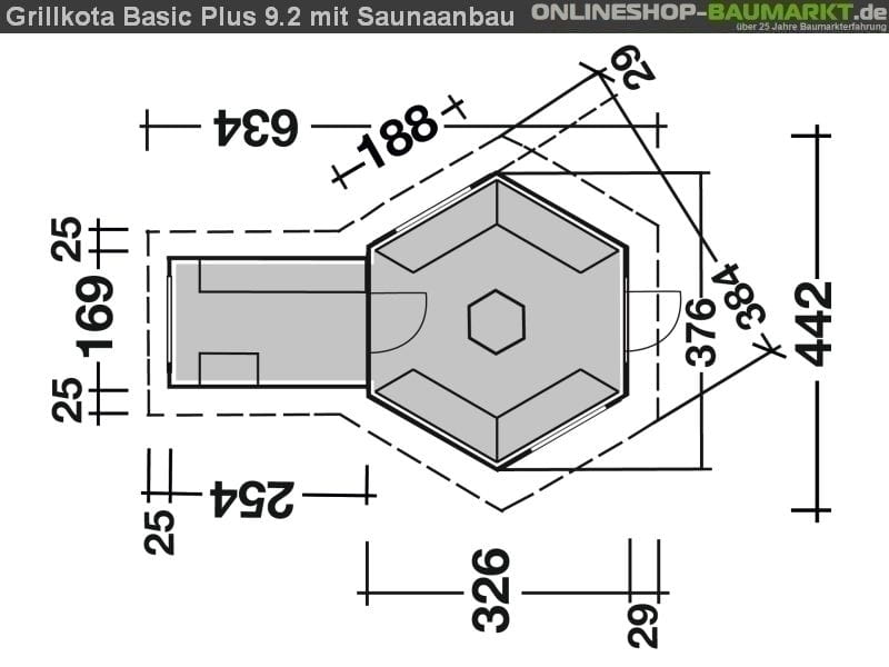 Wolff Finnhaus Grillkota 9 de luxe mit Saunaanbau inkl. rot-schwarzen Dachschindeln