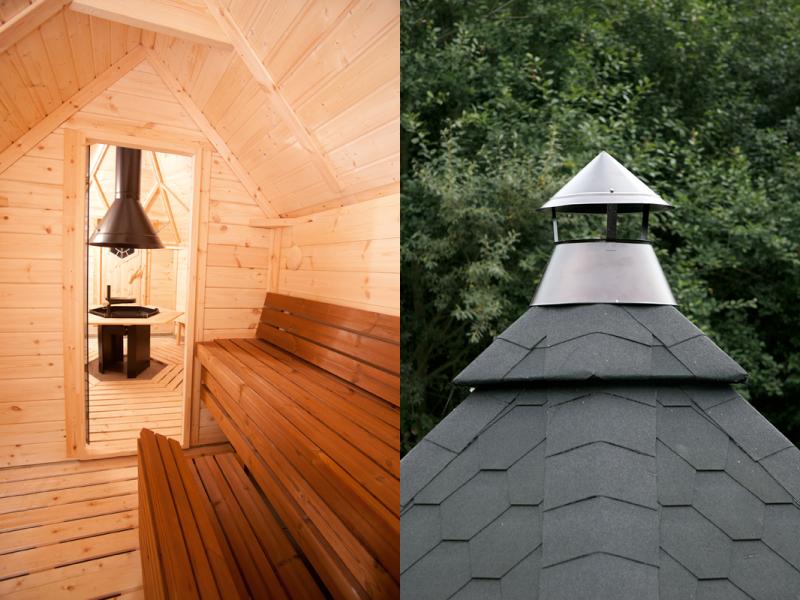 Wolff Finnhaus Grillkota 9 de luxe mit Saunaanbau inkl. rot-schwarzen Dachschindeln