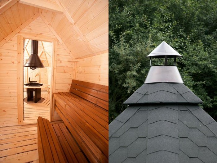 Wolff Finnhaus Grillkota 9 de luxe mit Saunaanbau inkl. rot-schwarzen Dachschindeln